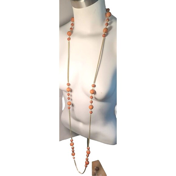 Vintage Chunky Wood Bead  And Goldtone Chain 56" Long Necklace - Picture 3 of 6